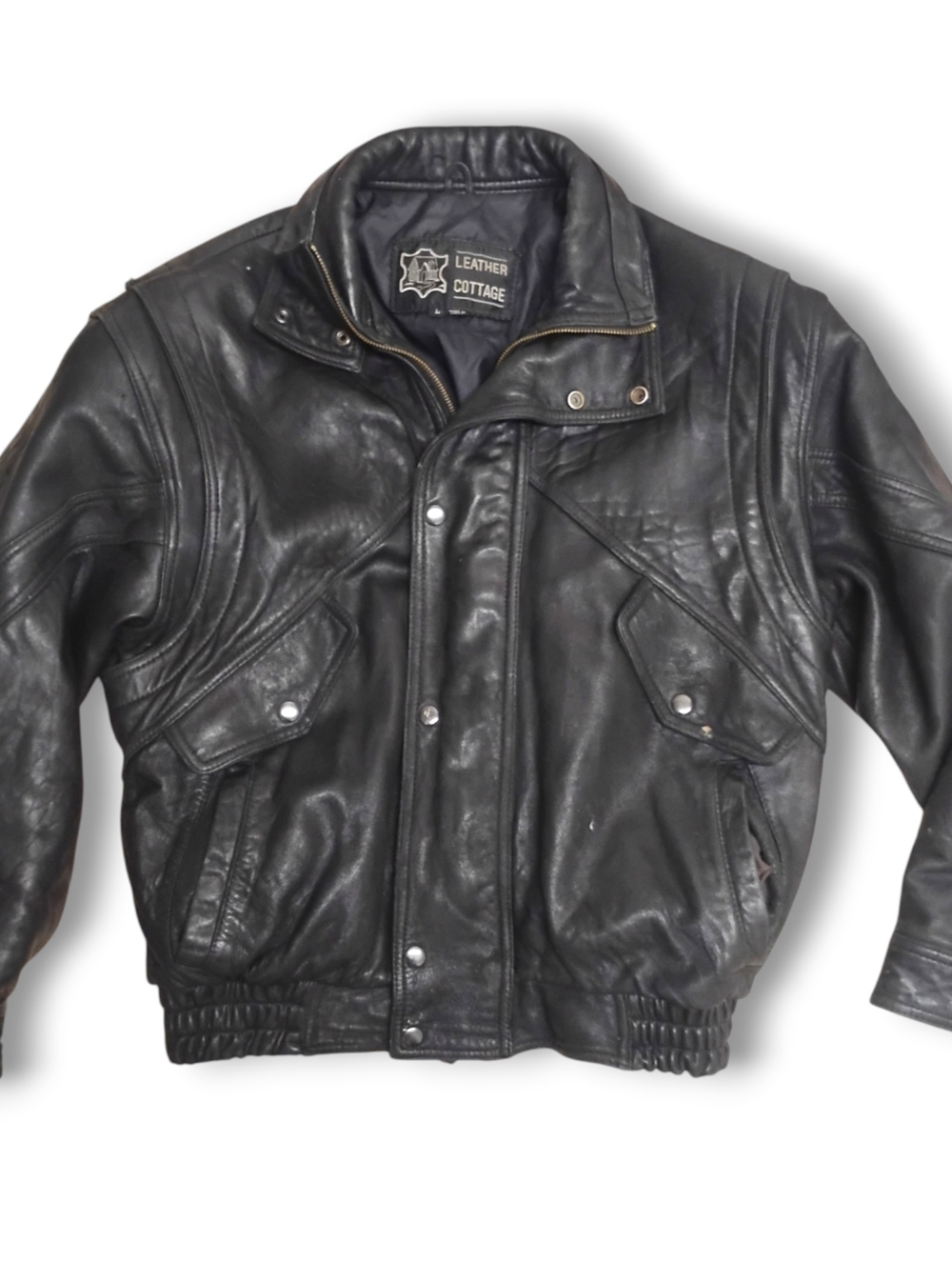 LEATHER COTTAGE - Vintage Genuine Leather Black Men's Bomber Motorcycle Jacket
